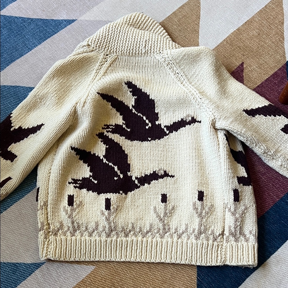 Cream Knit Zip-Front Cardigan with Black Bird Motif - Picture 4 of 4